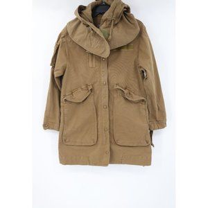 Zara women's S full zip hooded military jacket cargo utility pockets olive green